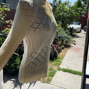 Cream Cowl Neck Sweater with Intricate Knit Detailing